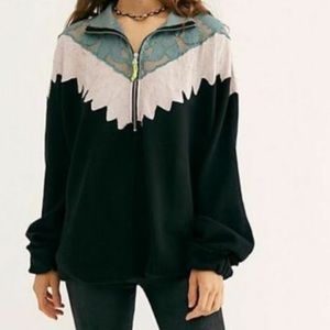 Free People Oversized Sweatshirt w Lace & Half Zip